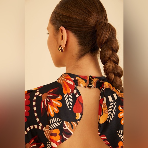 FARM RIO Red Nature Beauty Scarf Backless Midi Dress, Size Small, $270 - Picture 6 of 14